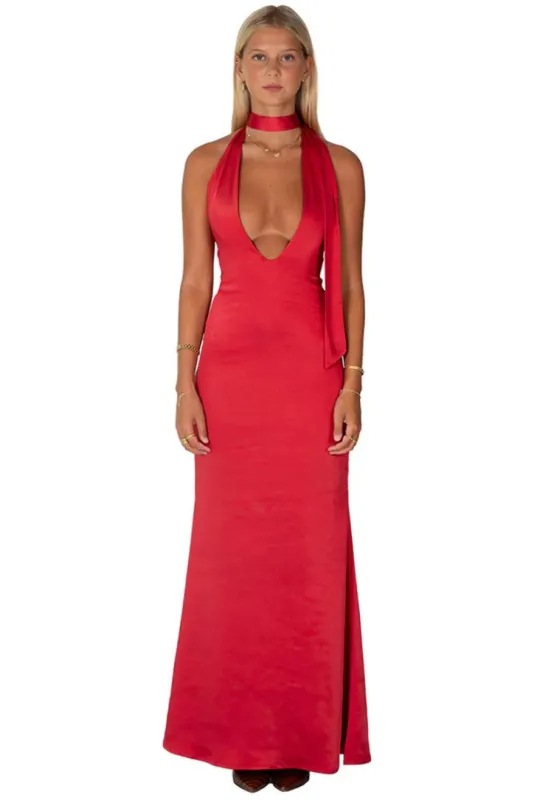 Karolina Satin Maxi- Red sold by Angel Lane