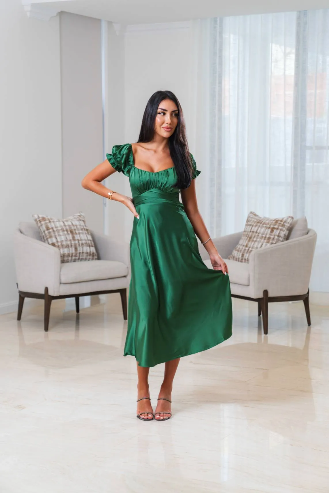 Rosy Midi Dress- Emerald sold by Angel Lane product image thumbnail 2