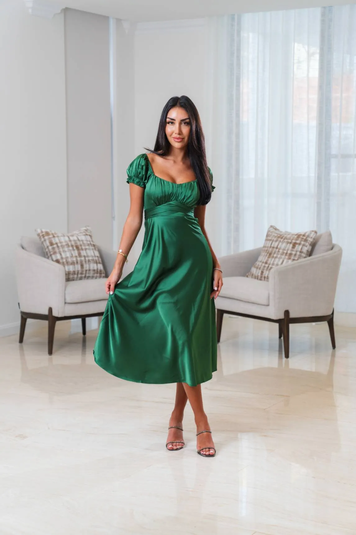 Rosy Midi Dress- Emerald sold by Angel Lane product image thumbnail 5