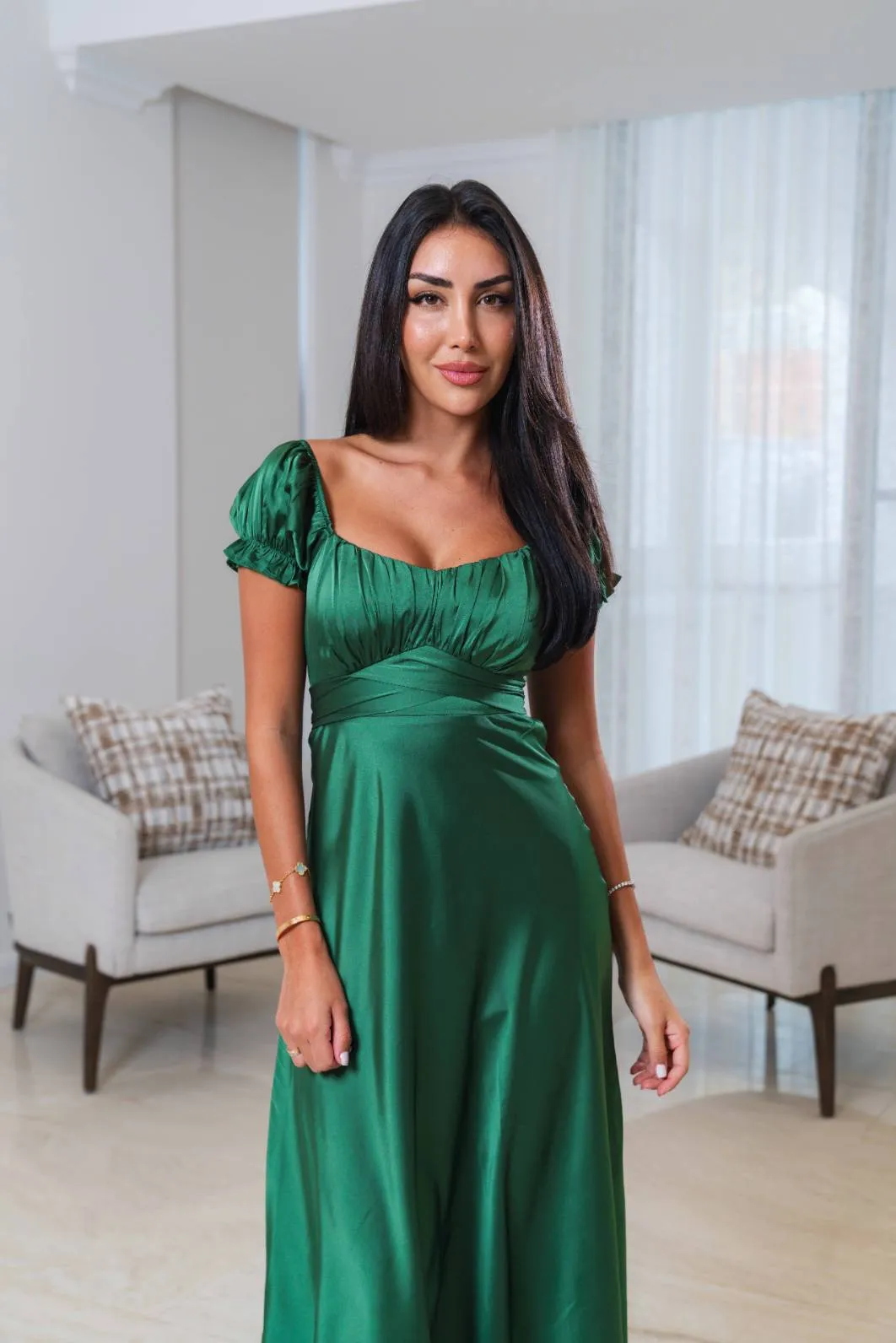 Rosy Midi Dress- Emerald sold by Angel Lane
