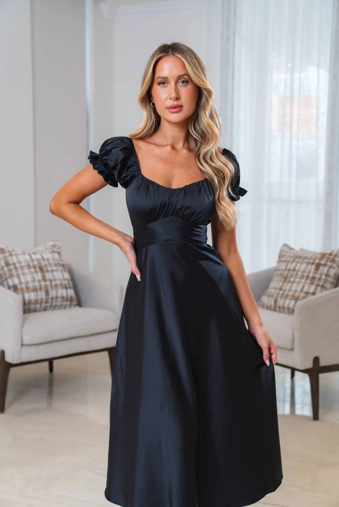 Rosy Midi Dress- Black sold by Angel Lane