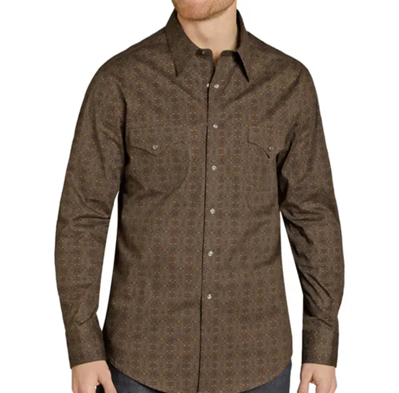 Men's Dark Brown Medallion Long Sleeve Shirt made by Western Edge