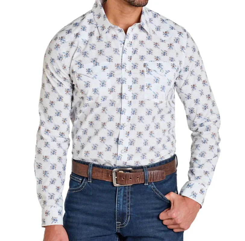 Men's White Floral Long Sleeve Shirt made by Panhandle Slim