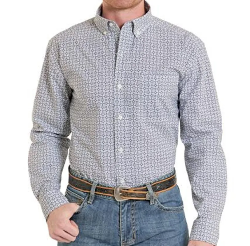 Men's Black & White Geometric Print Long Sleeve Shirt made by Panhandle Slim