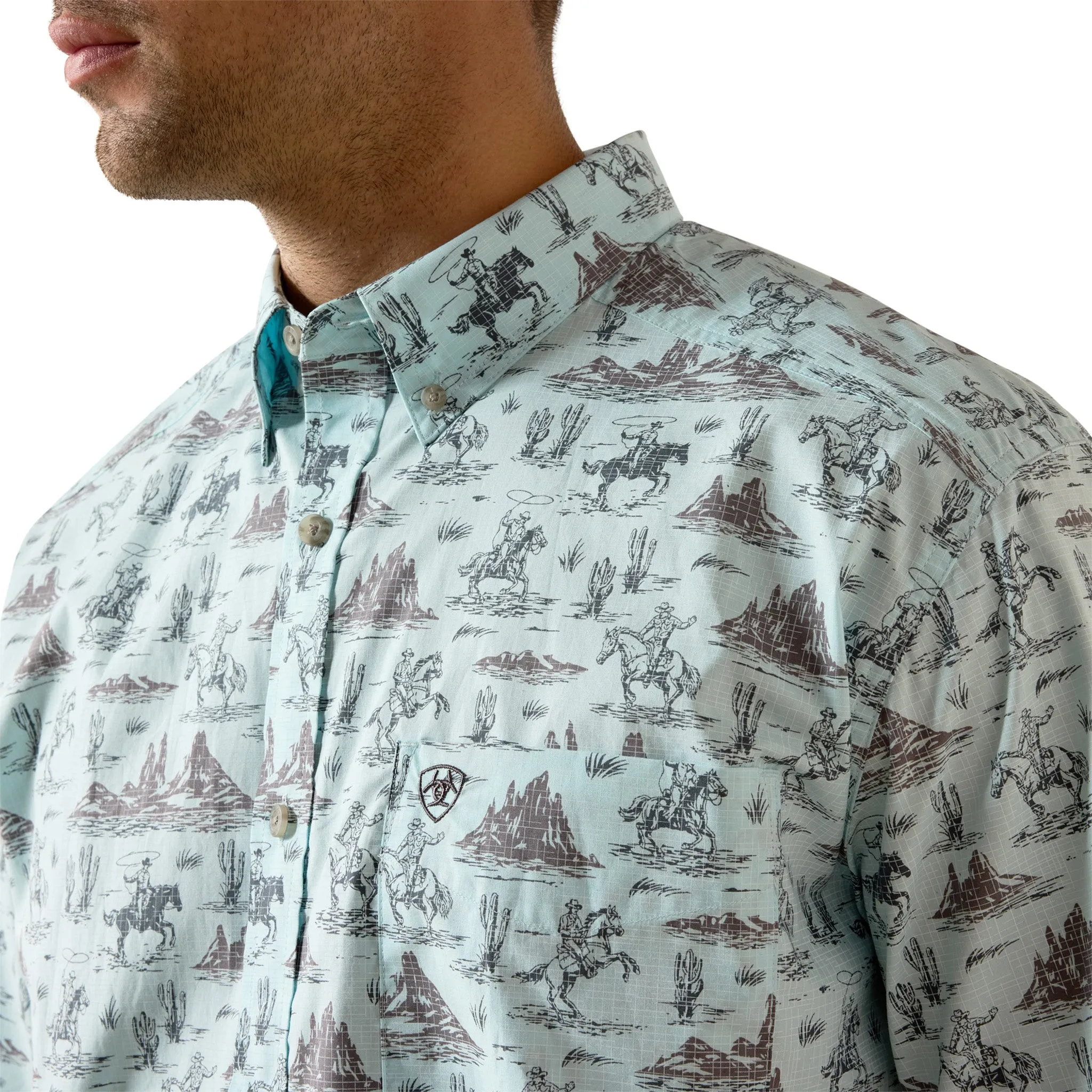 Ariat Men's Glow Blue Western Print Short Sleeve Shirt sold by Western Edge product image thumbnail 3