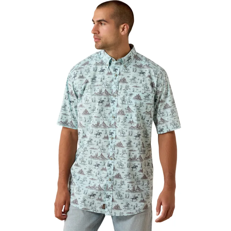 Ariat Men's Glow Blue Western Print Short Sleeve Shirt sold by Western Edge