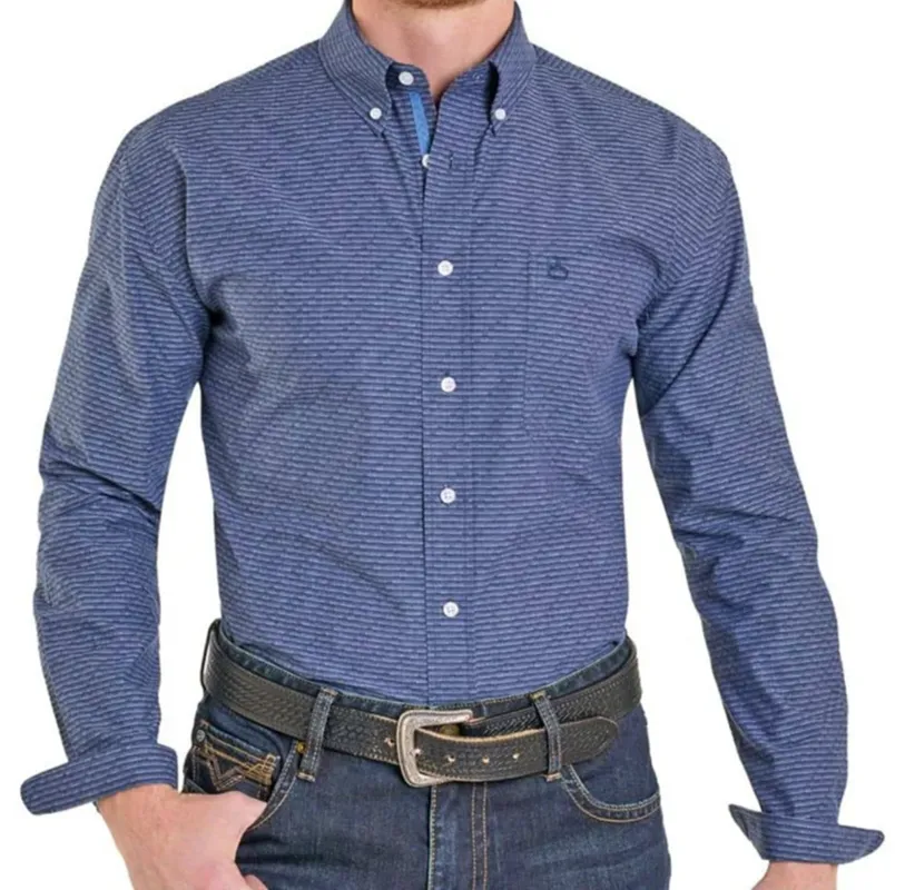 Men's Navy Blue Geometric Print Long Sleeve Shirt made by Panhandle Slim
