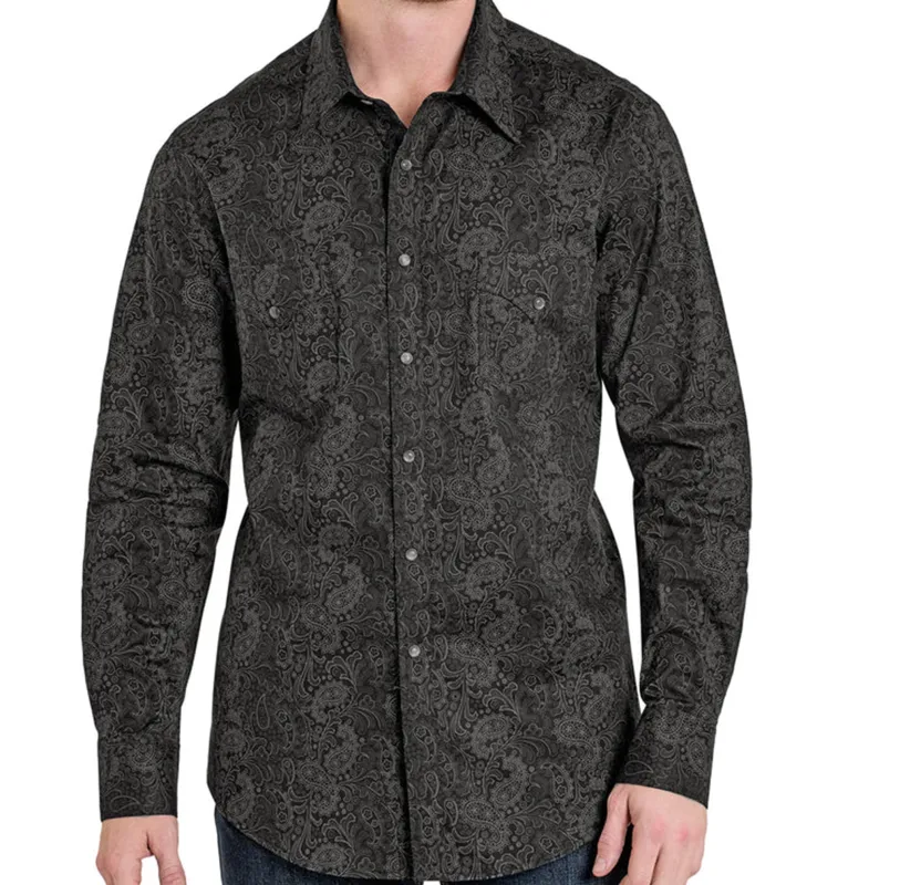 Men's Black Paisley Print Long Sleeve Shirt made by Western Edge