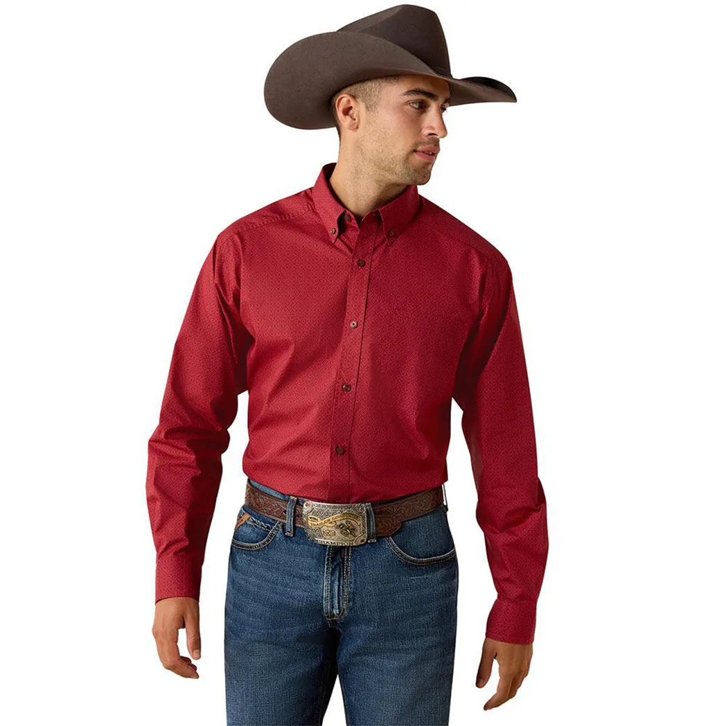Men's Ariat Red Geometric Print Long Sleeve Shirt sold by Western Edge