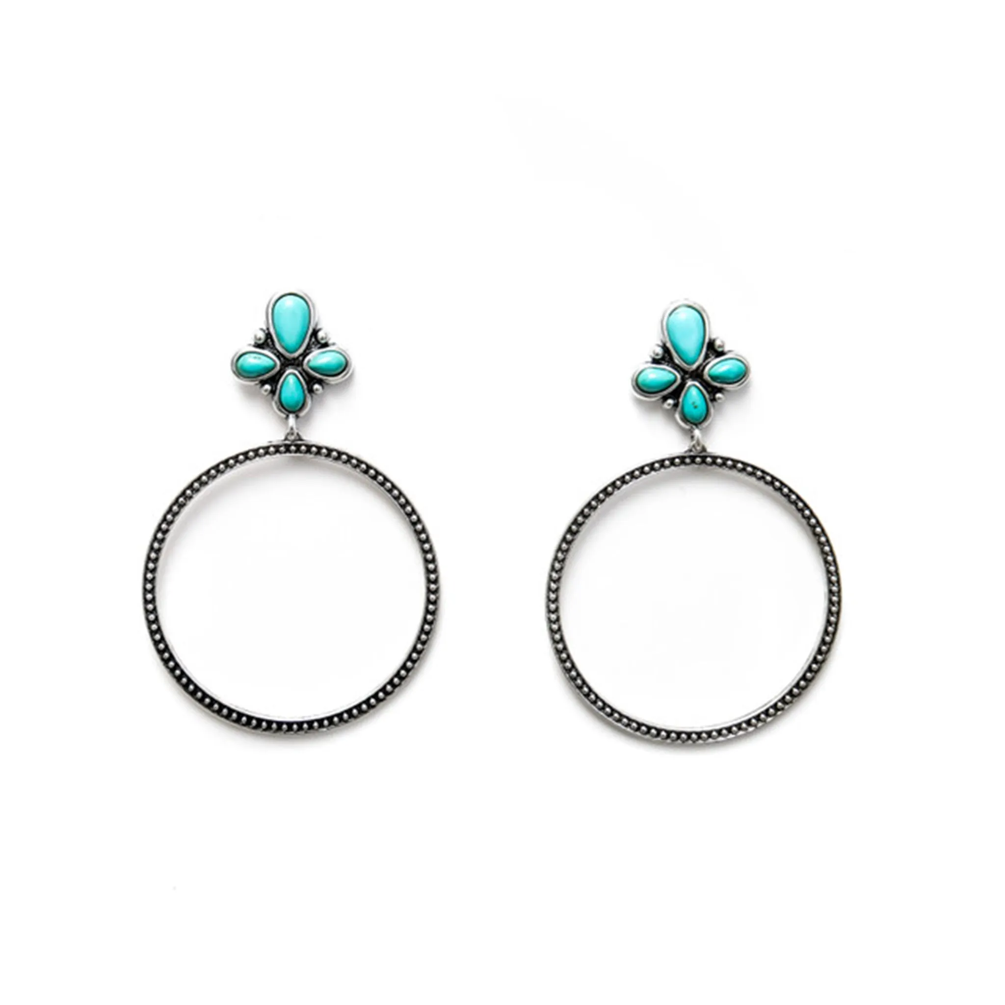 Silver Dotted Hoop with Turquoise Cluster Post Earrings sold by Western Edge product image thumbnail 4