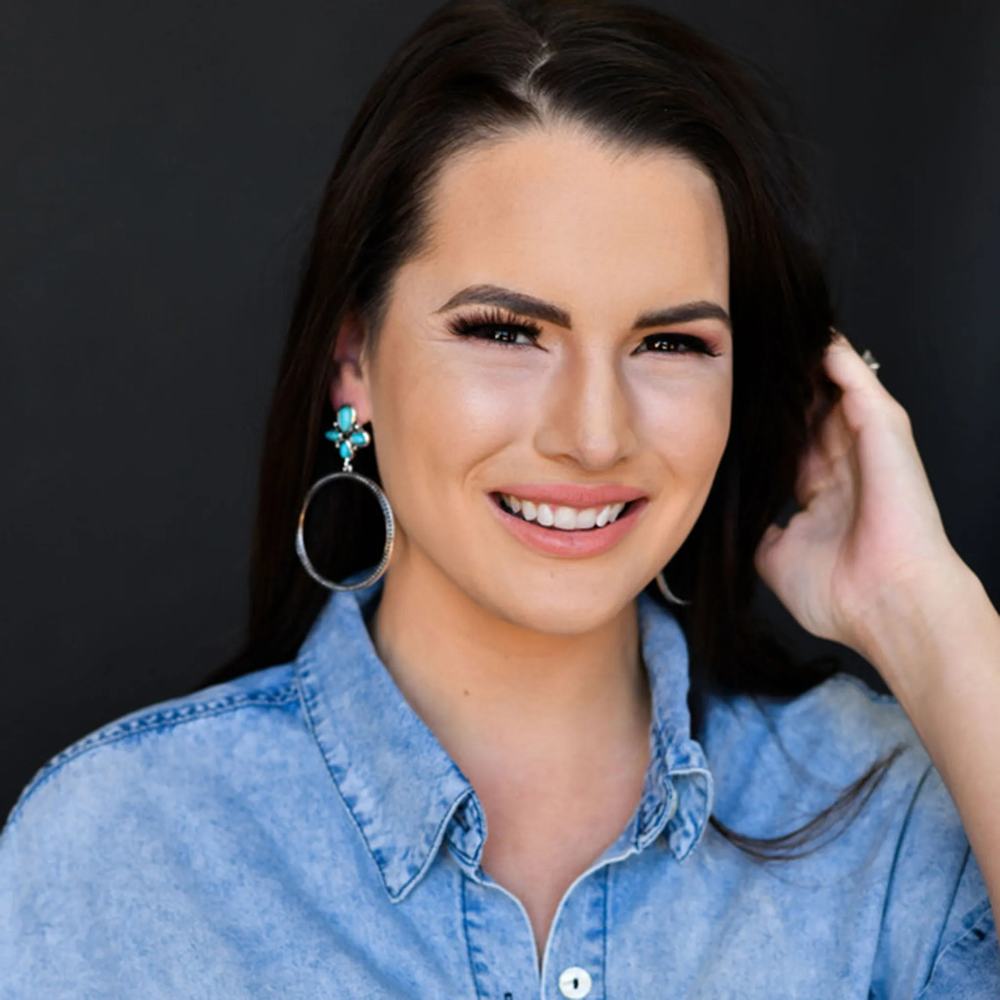 Silver Dotted Hoop with Turquoise Cluster Post Earrings sold by Western Edge product image thumbnail 2