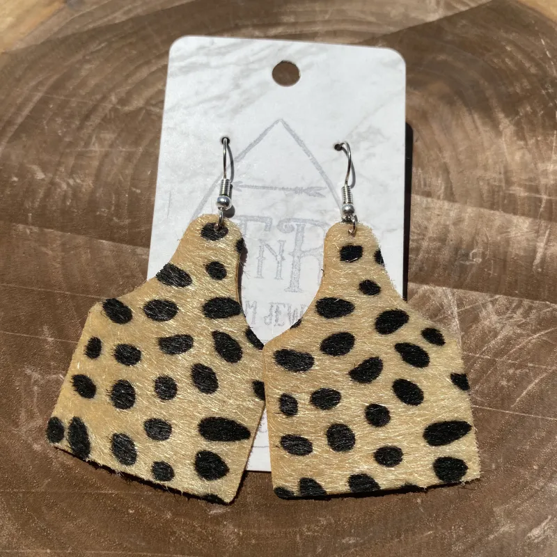 TNR Handmade Cheetah Hide Ear Tag Earrings made by Western Edge