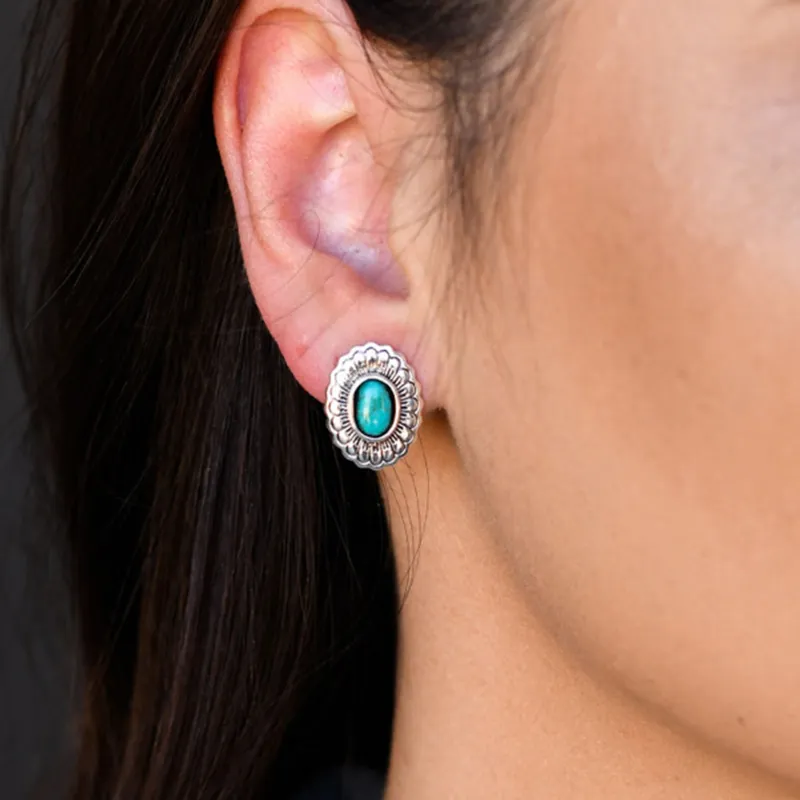 West and Company Small Silver & Turquoise Concho Earrings made by Western Edge