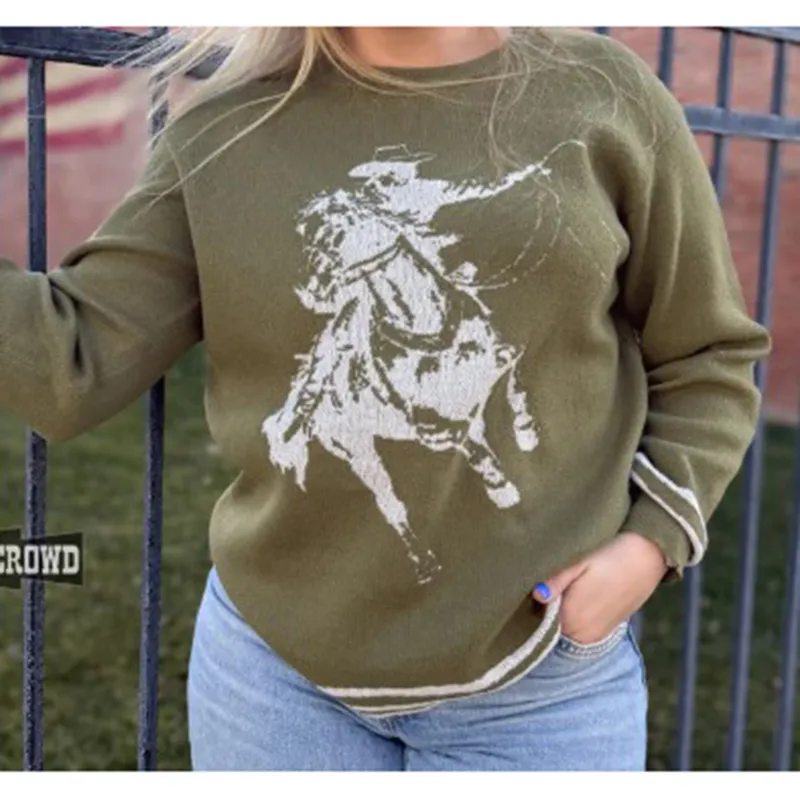 Olive Wild & Western Cowboy Sweater made by Western Edge