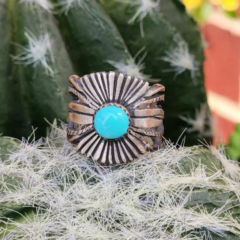 " Brista " Turquoise Sunray Ring made by Western Edge