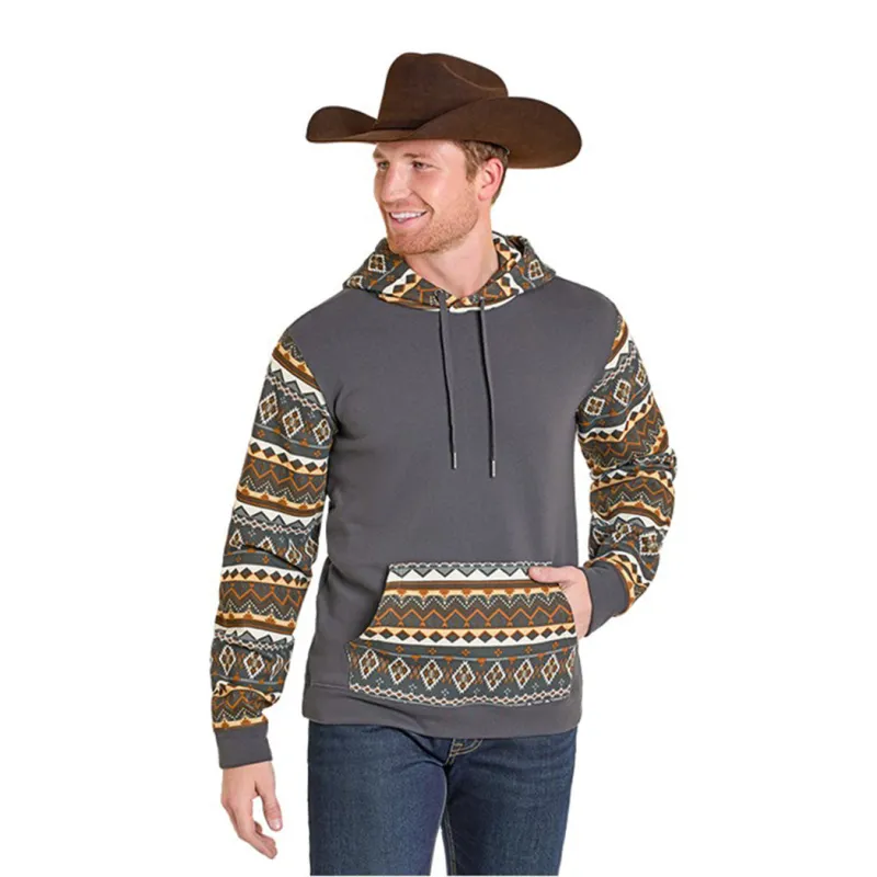 Rock & Roll Men's Charcoal Color Block Aztec Print Hoodie sold by Western Edge