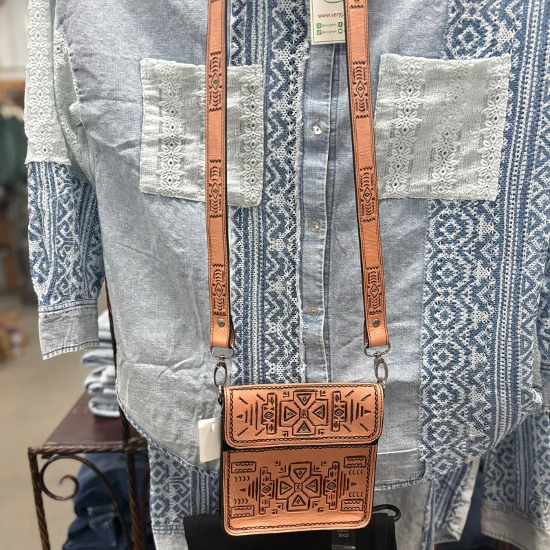 Leather Aztec Crossbody Purse made by Western Edge
