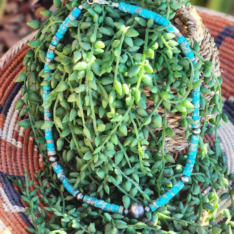 " Beatrice " Kingman Turquoise & Navajo Pearl Necklace made by Western Edge