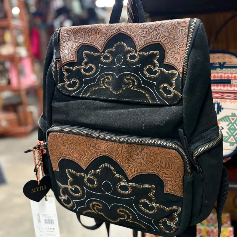 Black & Brown Boot Stitch Backpack made by Myra Bag