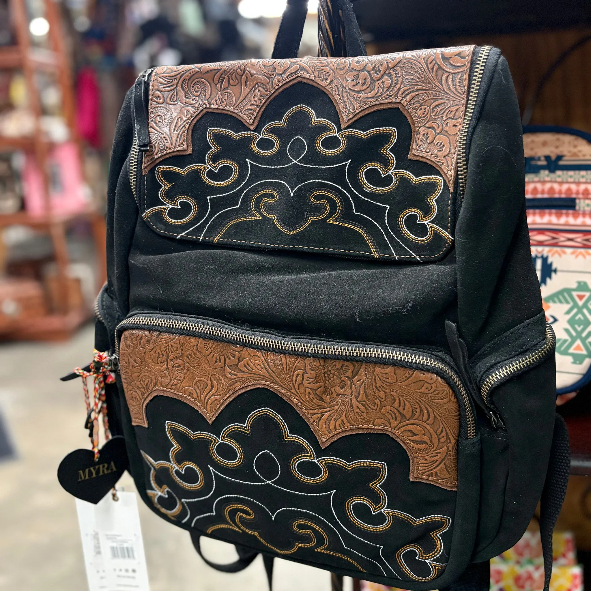 Black & Brown Boot Stitch Backpack sold by Western Edge