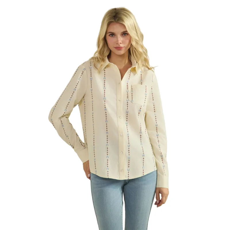 Women's Cream Embroidered Long Sleeve made by Western Edge