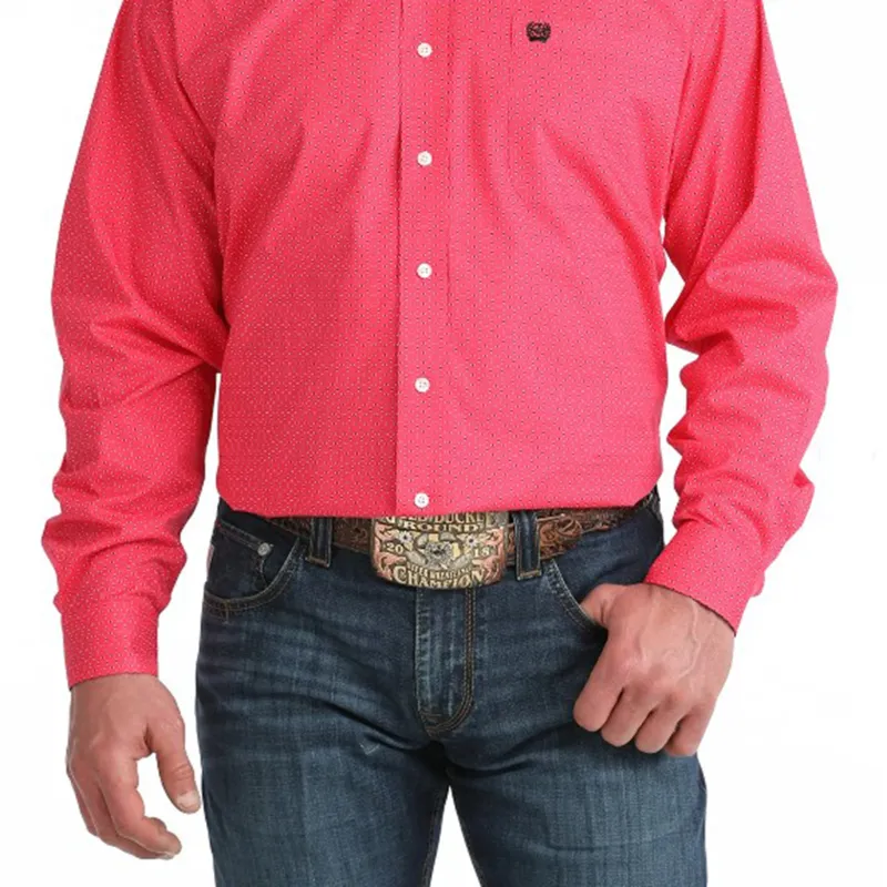 Cinch Men's Pink Long Sleeve Button Up made by Cinch