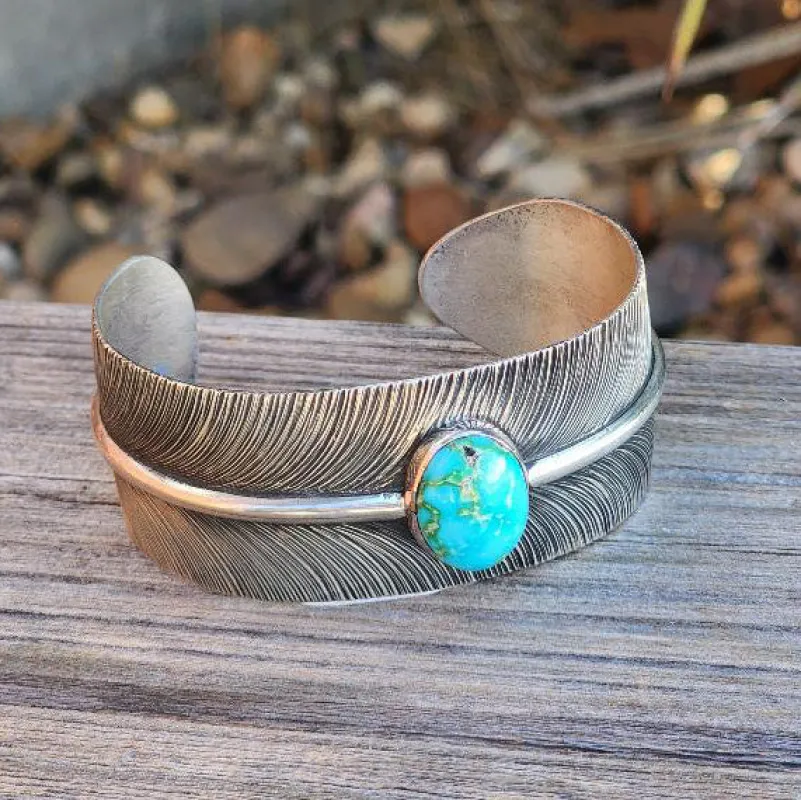 " May " Sonoran Turquoise Feather Cuff made by Western Edge