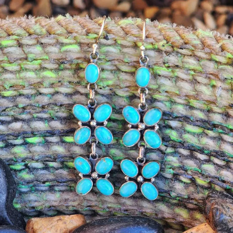 " Flora " 9 Stone Turquoise Dangles made by Western Edge