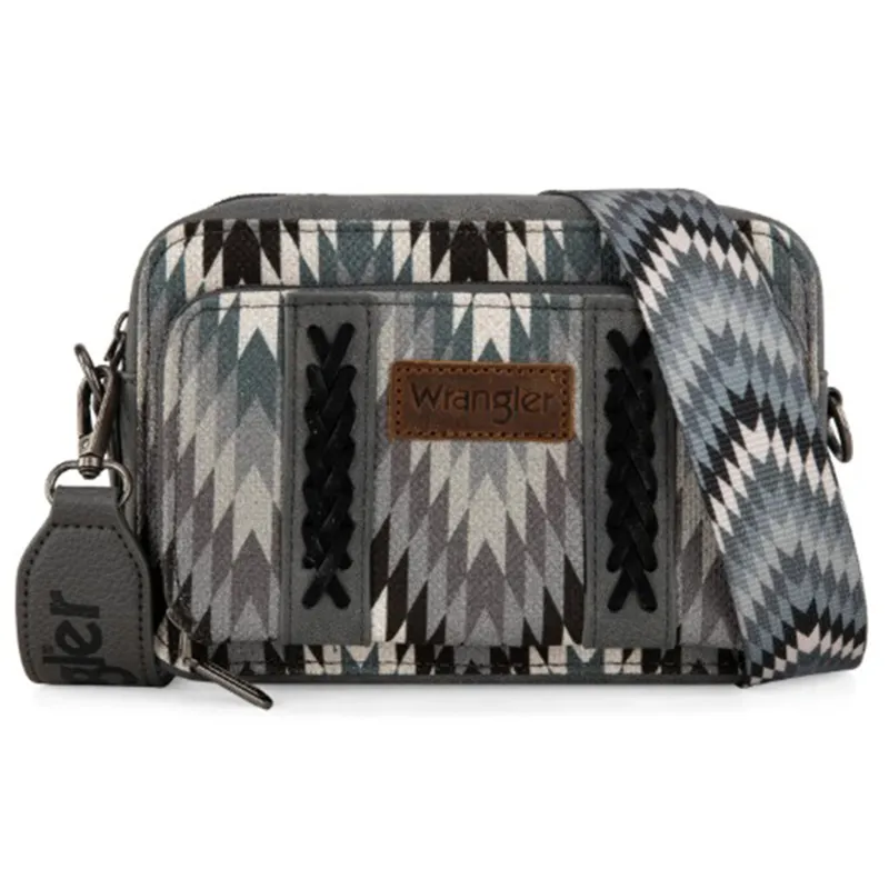 Wrangler Grey Aztec Dual Zipper Crossbody made by Western Edge