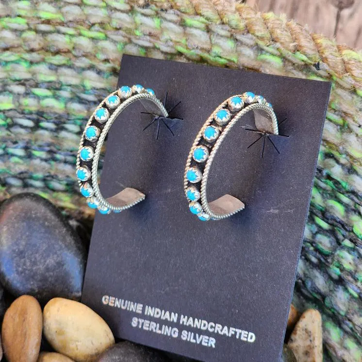 " Hilda " Turquoise Snake Eye Hoops sold by Western Edge