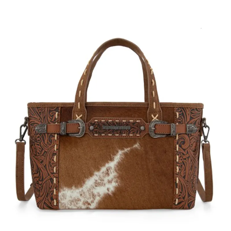 Trinity Ranch Brown Hair-on Cowhide Tote Bag made by Montana West
