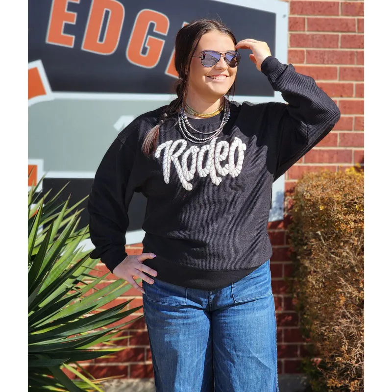 Black Ribbed Rope Rodeo Sweatshirt made by Western Edge