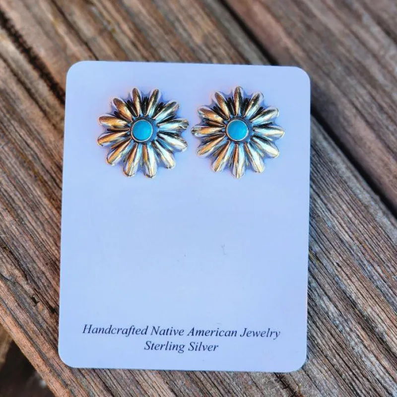 " Brandy " Turquoise Burst Studs made by Western Edge