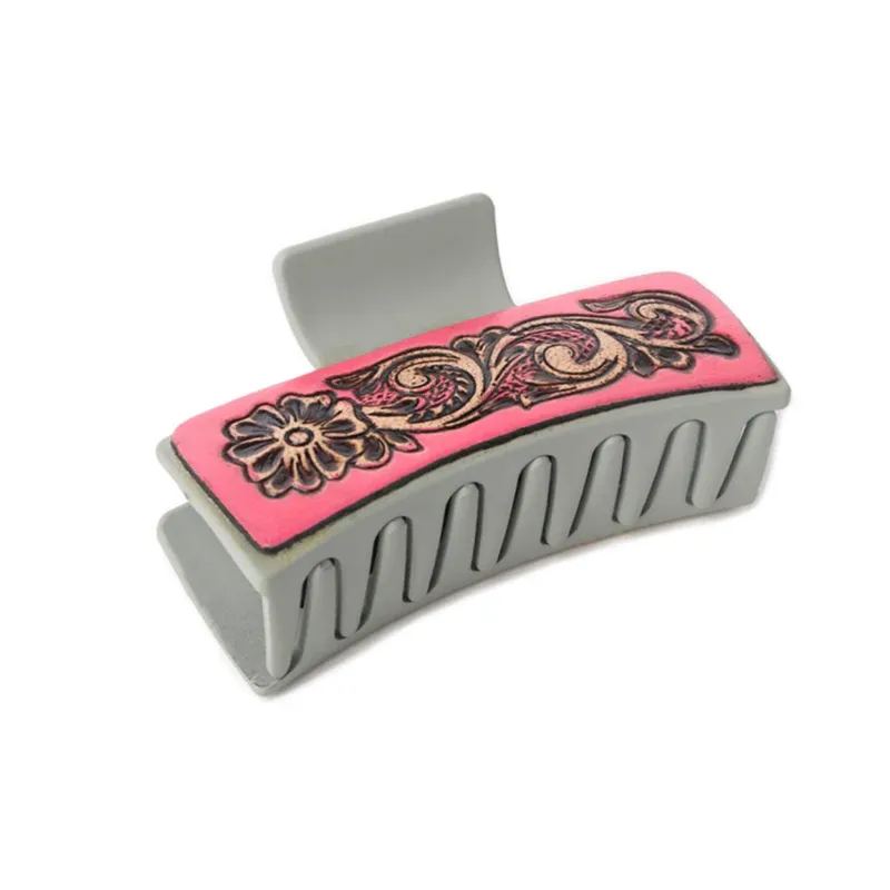 Myra Grey & Pink Leather Hair Clip made by Myra Bag