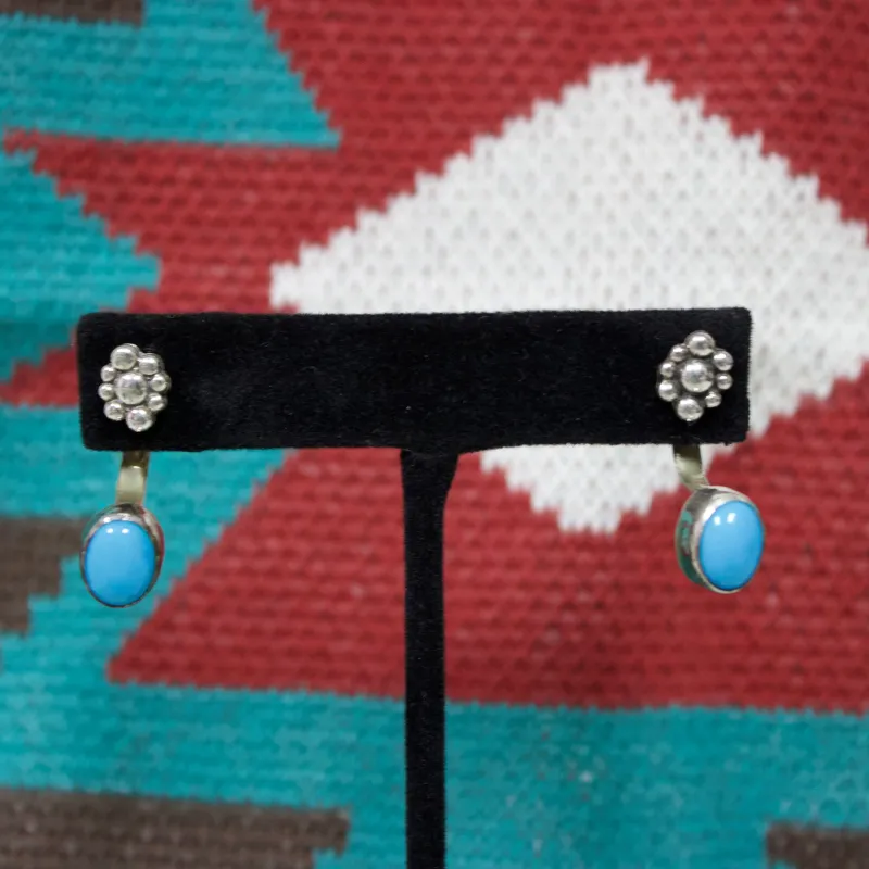 "Tammy" Silver Flower Turquoise Earrings made by Western Edge