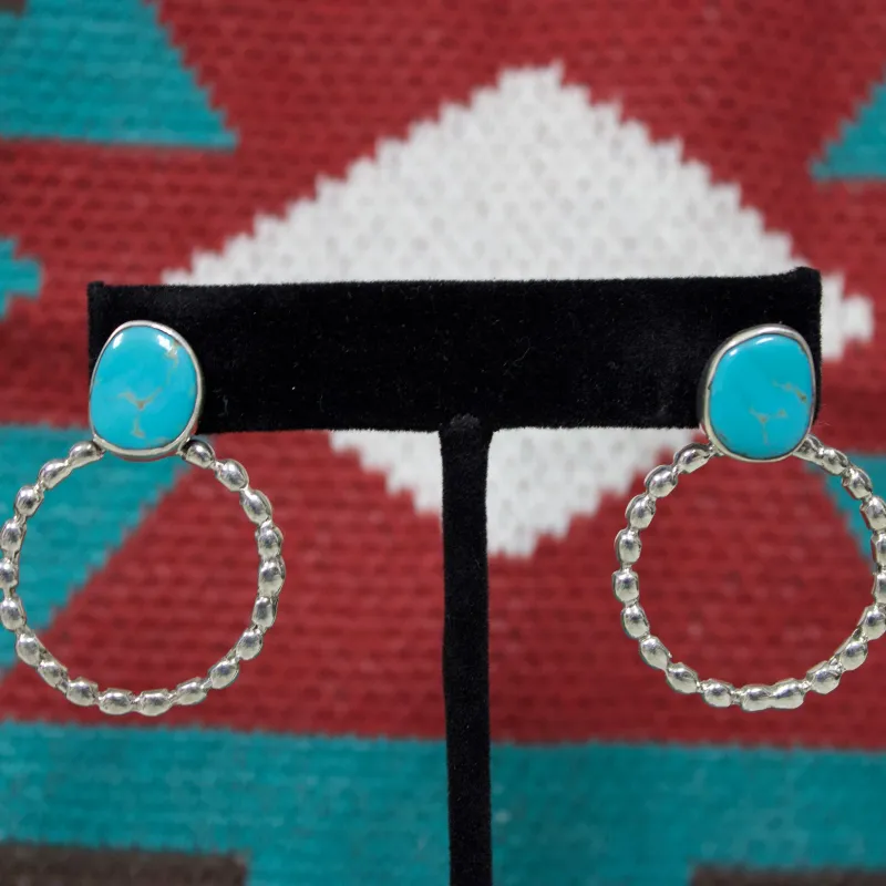 "Jaima" Kingman Turquoise Hoop Earrings made by Western Edge