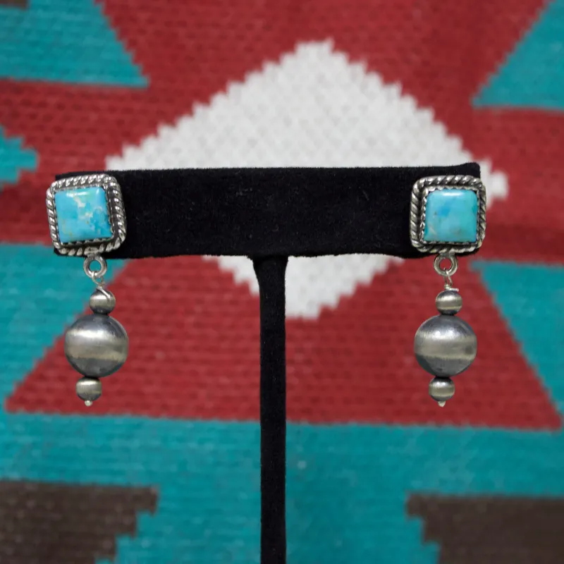 "Shonda" Turquoise Stud & Navajo Pearl Earrings made by Western Edge