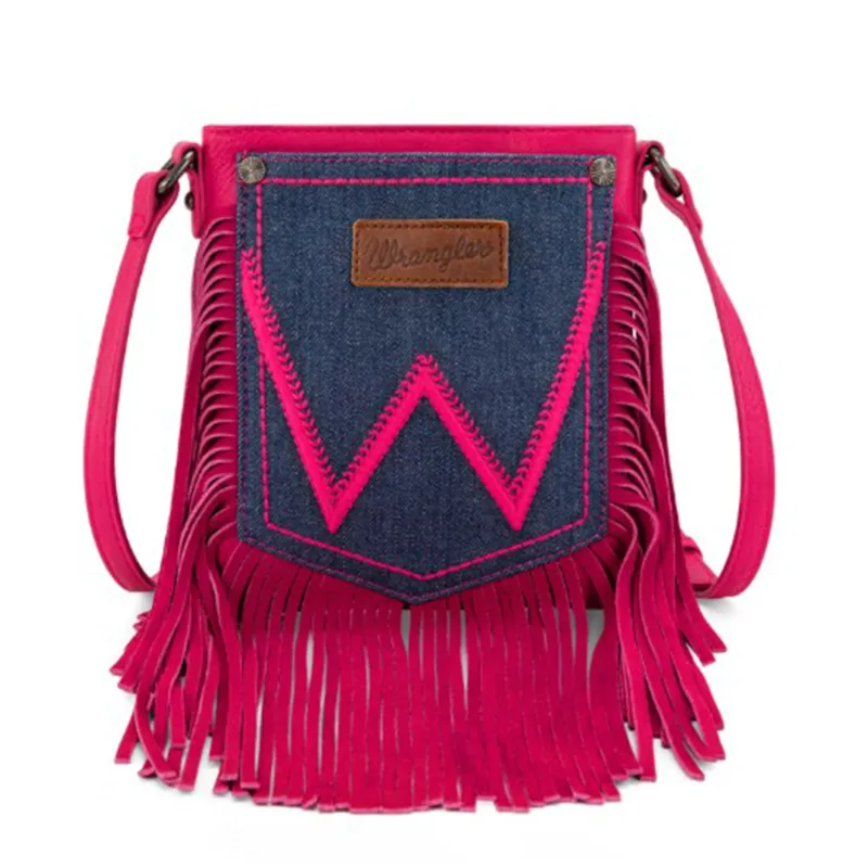 Wrangler Hot Pink Leather Fringe Denim Purse made by Wrangler