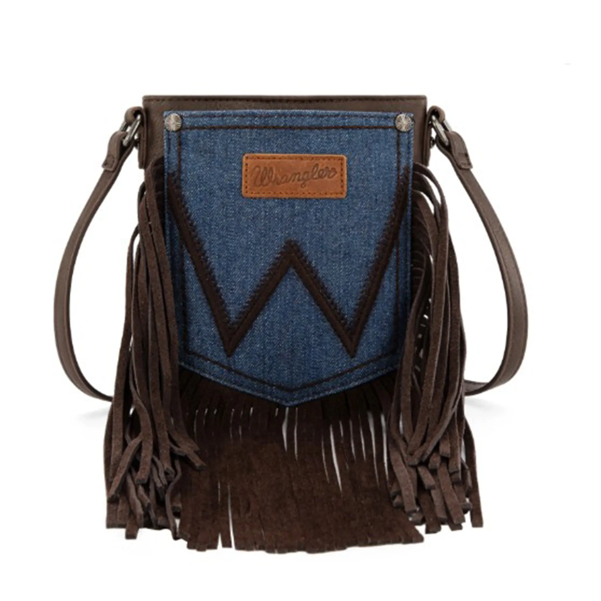 Wrangler Brown Leather Fringe Denim Purse sold by Western Edge