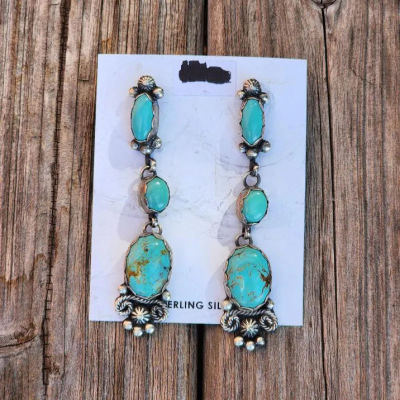 " Nev " 3 Stone Turquoise Dangles sold by Western Edge