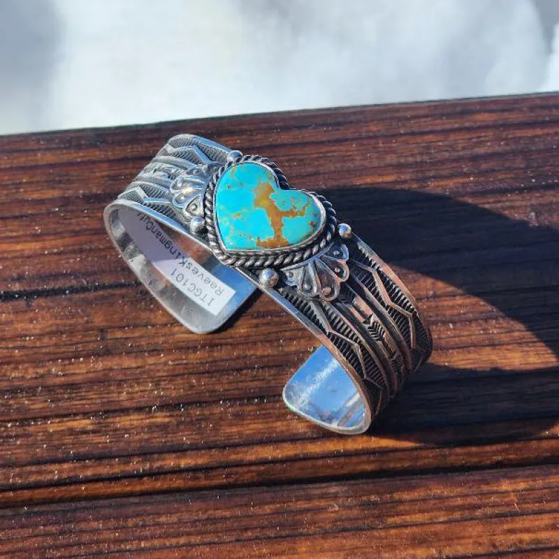 " Reese " Kingman Turquoise Heart Cuff made by Western Edge