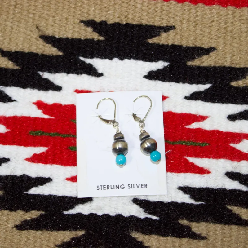"Bear" Small Navajo Pearl & Turquoise Dangle Earrings made by Western Edge