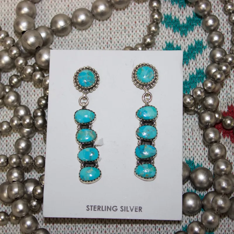 "Clay" 5 Stone Kingman Drop Earrings made by Western Edge