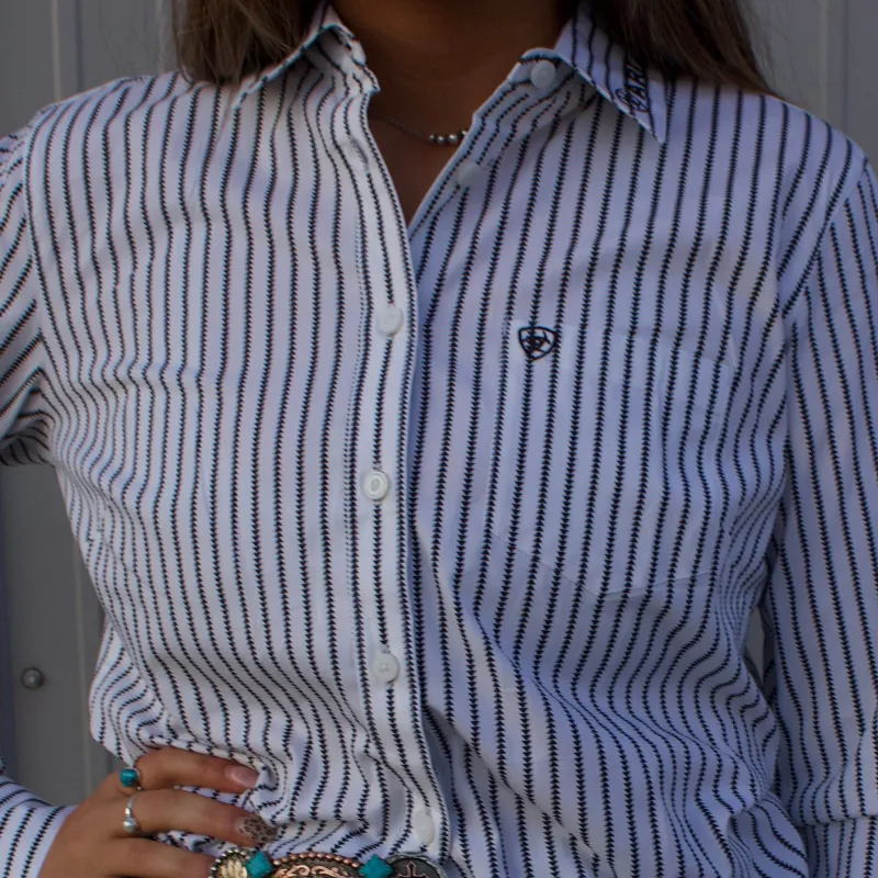 Ariat Kirby Black & White Stripe Long Sleeve Shirt sold by Western Edge