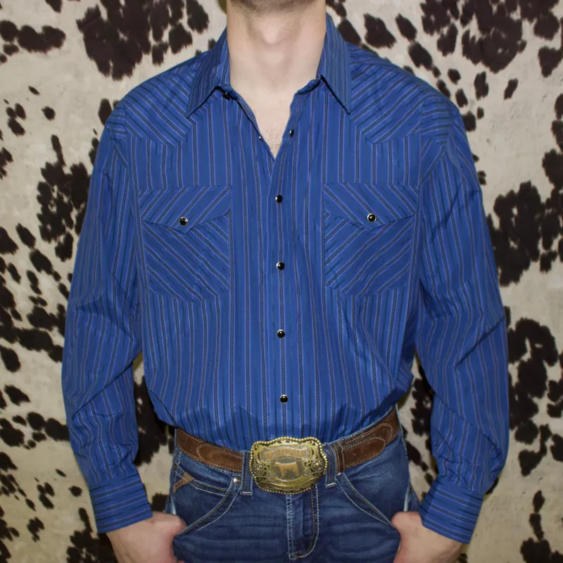 Panhandle Men's Blue Satin Long Sleeve Shirt made by Western Edge