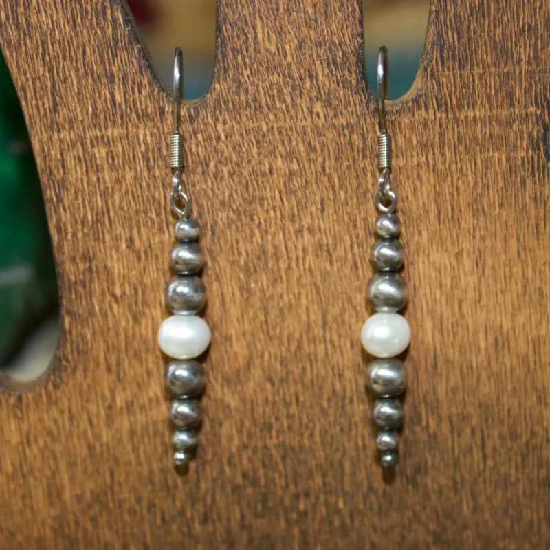 "Polly" Pearl on Pearl Earrings made by Western Edge
