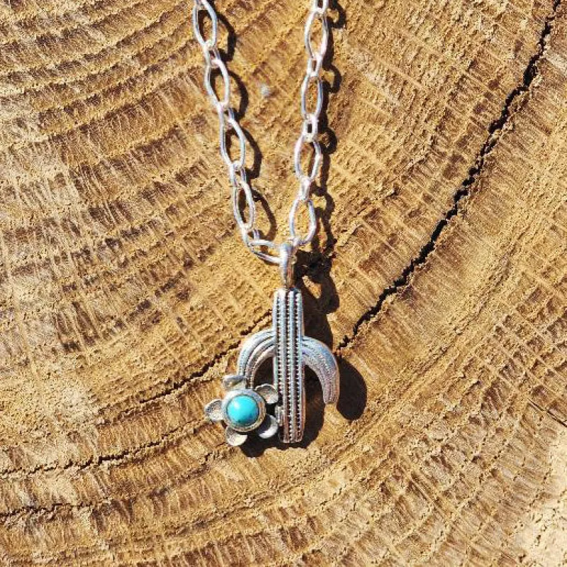 " Catie " Turquoise & Silver Cactus Necklace made by Western Edge