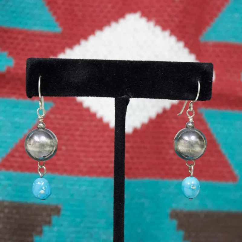 "Dakota" 12MM Navajo Pearl & Turquoise Earrings made by Western Edge
