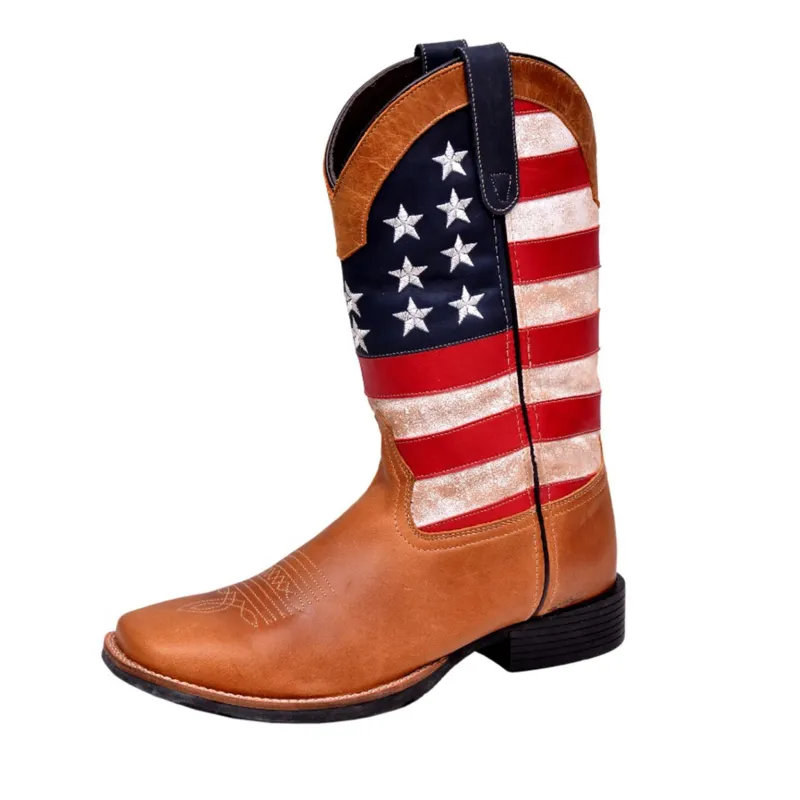 Roper Men's USA Flag Tan Cowboy Boot made by Western Edge