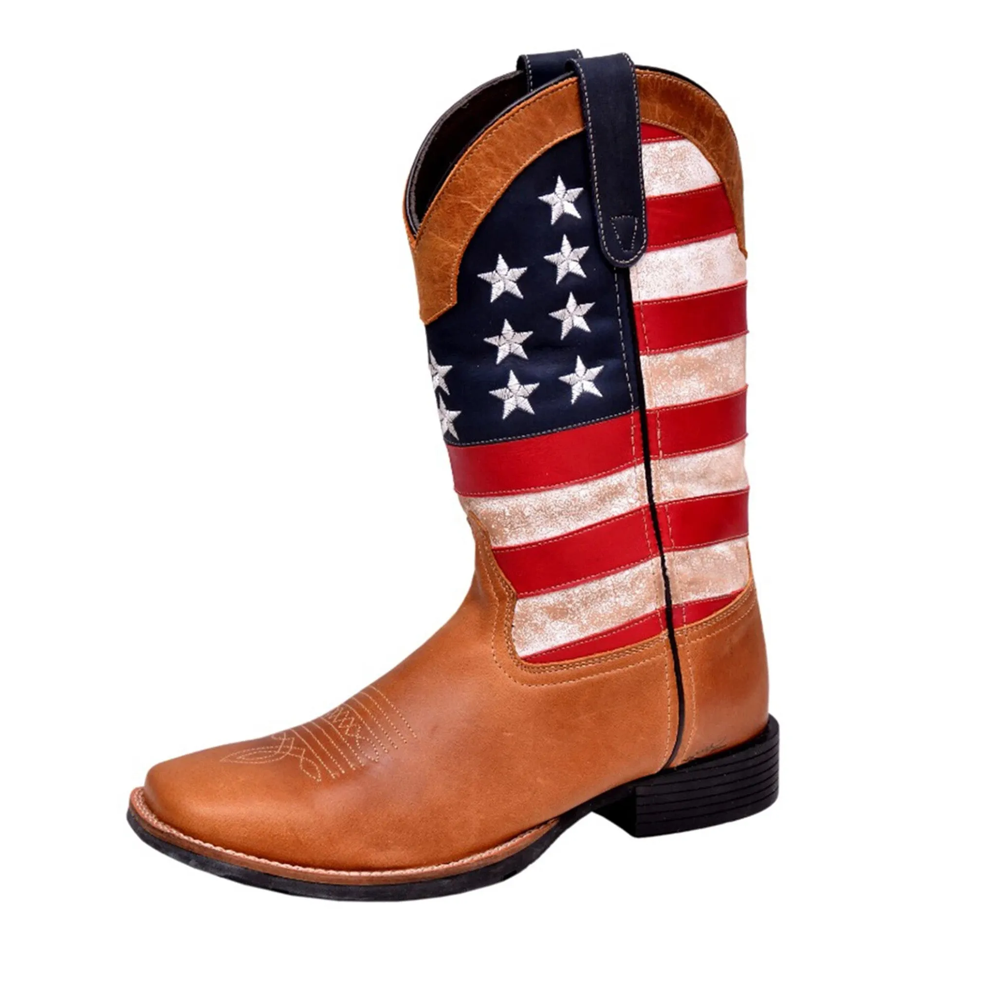 Roper Men's USA Flag Tan Cowboy Boot sold by Western Edge